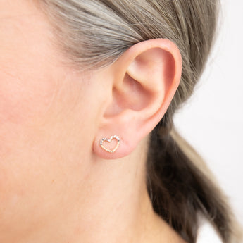 9ct Yellow And White Gold Small Open Heart Stud Earrings