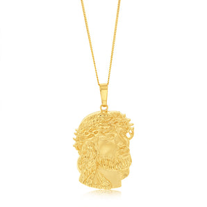 9ct Yellow Gold Diamond Cut Jesus Head Pendant
