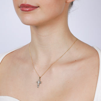 9ct Yellow And White Two-Tone Gold Diamond Cut 20mm X 15mm Cross Pendant