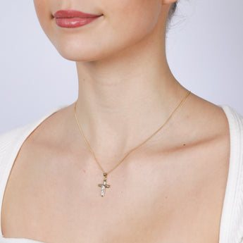 9ct Yellow And White Two-Tone Gold 25mm X 20mm Crucifix Pendant