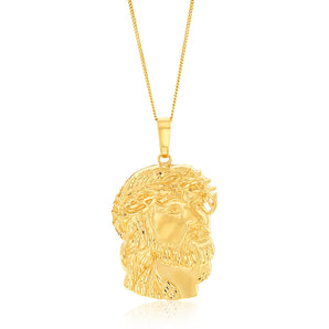 18ct Yellow Gold Diamond Cut Jesus Head Pendant