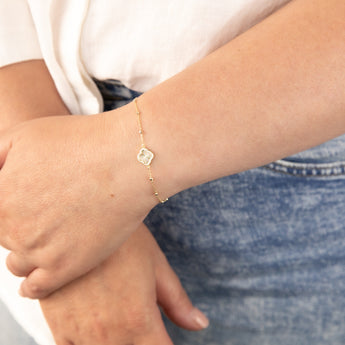 9ct Yellow Gold Rainbow Petal Trace & Ball 19cm Bracelet