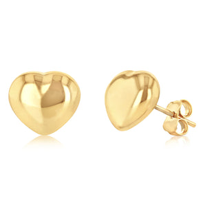 9ct Yellow Gold Puffed Heart Stud Earrings