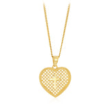 9ct Yellow Gold Patterned Heart Cross Pendant