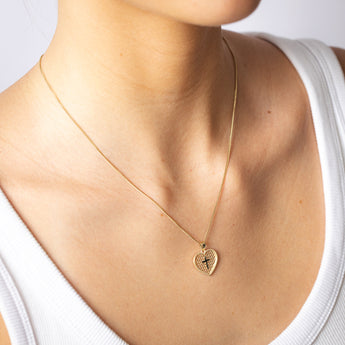 9ct Yellow Gold Patterned Heart Cross Pendant