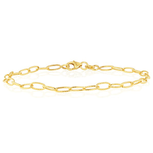 9ct Yellow Gold Textured Paperclip 19cm Bracelet