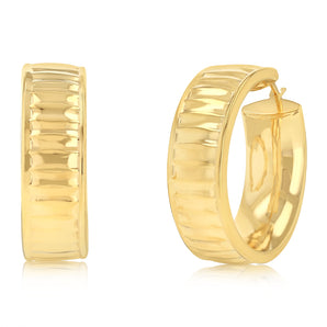 9ct Yellow Gold Patterned Broad 20mm Hoop Earrings