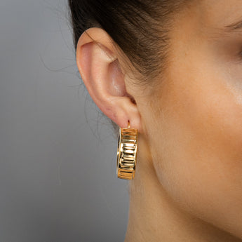 9ct Yellow Gold Patterned Broad 20mm Hoop Earrings