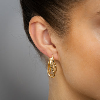 9ct Yellow Gold Double Wire Twisted 15mm Hoop Earrings