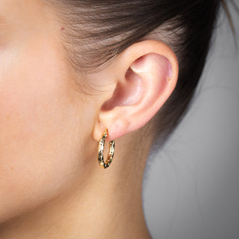 9ct Yellow Gold Patterned Hoop Earrings
