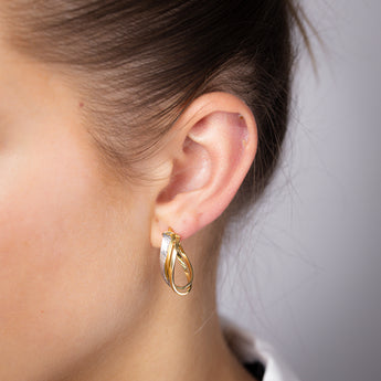 9ct Yellow And White Two-Tone Gold Triple Strand Twisted Hoop Earrings