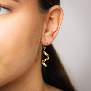 9ct Yellow Gold Textured Spiral Drop Earrings