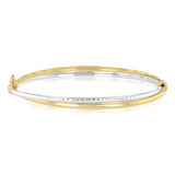 9ct Yellow And White Two-Tone Gold Plain And Textured Hinged 60mm Bangle