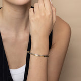 9ct Yellow And White Two-Tone Gold Plain And Textured Hinged 60mm Bangle