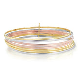 9ct Yellow, White And Rose Gold Tricolour Plain And Textured Set Of Multiple Bangles