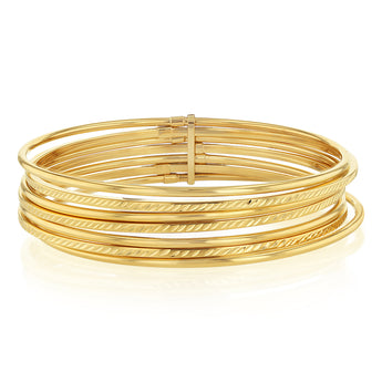 9ct Yellow Gold Plain And Textured Set of 65mm Bangles
