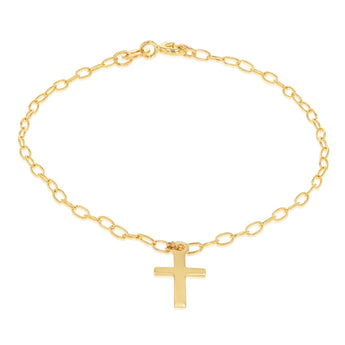 9ct Yellow Gold Diamond Cut Cross Charm On 16cm Bracelet