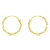 9ct Yellow Gold Diamond Cut Twisted 1.25 x 12mm Sleeper Hoop Earrings