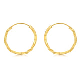 9ct Yellow Gold Diamond Cut Twisted 1.25 X 14mm Sleeper Hoop Earrings