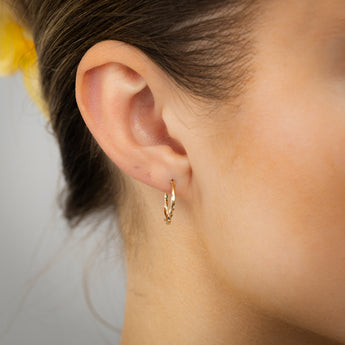 9ct Yellow Gold Diamond Cut Twisted 1.25 X 14mm Sleeper Hoop Earrings