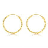 9ct Yellow Gold Diamond Cut Twisted 1.25 X 18mm Sleeper Hoop Earrings