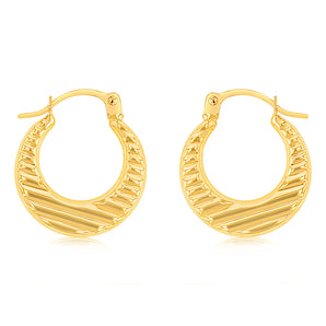 9ct Yellow Gold Stripped Creole Hoop Earrings