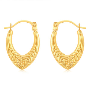 9ct Yellow Gold Patterned Creole Hoop Earrings