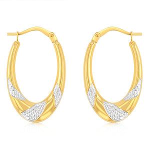 9ct Yellow Gold Diamond Cut Patterned Hoop Earrings