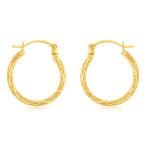 9ct Yellow Gold Textured Twisted Hoop Earrings