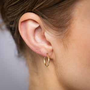 9ct Yellow Gold Textured Twisted Hoop Earrings