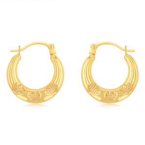 9ct Yellow Gold Patterned Creole Hoop Earrings