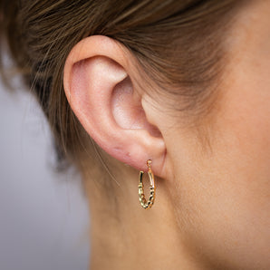 9ct Yellow Gold Stripped Pattern Hoop Earrings