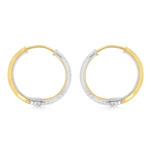 9ct Two Tone Gold Patterned Hoop Earrings
