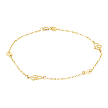 9ct Yellow Gold Double Heart Charm 19cm Bracelet