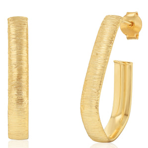 9ct Yellow Gold Textured 3/4th Hoop Earrings