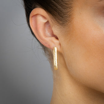 9ct Yellow Gold Textured 3/4th Hoop Earrings