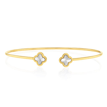 9ct White And Yellow Two-Tone Gold Flower Flex Bangle