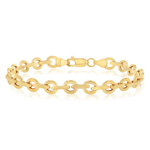 9ct Yellow Gold Link Chain Hollow 19cm Bracelet