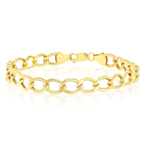 9ct Yellow Gold Diamond Cut Hollow 21cm Curb Bracelet