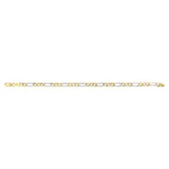 9ct Yellow And White Two-Tone Gold Diamond Cut Hollow 19cm Figaro Bracelet