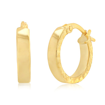 9ct Yellow Gold Diamond Cut 10mm Hoop Earrings