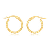 9ct Yellow Gold Diamond Cut 10mm Hoop Earrings
