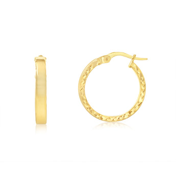 9ct Yellow Gold Diamond Cut 15mm Hoop Earrings