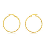 9ct Yellow Gold Diamond Cut 25mm Hoop Earrings