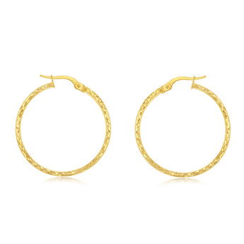 9ct Yellow Gold Diamond Cut 25mm Hoop Earrings