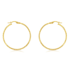 9ct Yellow Gold Diamond Cut 30mm Hoop Earrings