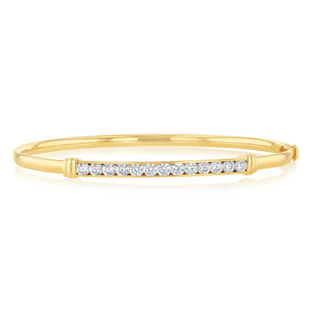 9ct Yellow Gold Hollow Flex Cubic Zirconia 65mm Bangle