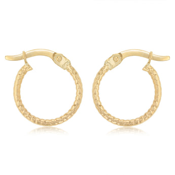 9ct Yellow Gold Grooved 10mm Hoop Earrings