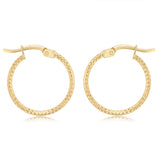 9ct Yellow Gold Grooved 15mm Hoop Earrings