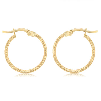9ct Yellow Gold Grooved 15mm Hoop Earrings